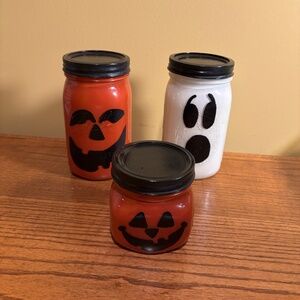 2 Pumpkins & 1 Ghost Painted Ball Jars